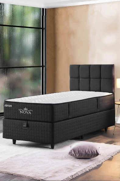 Nova Yatak 80x180 Tek Kişilik - 25 cm Paket Yaylı Ortopedik, Orta Sert, Antrasit, Pamuklu Kumaş - 1