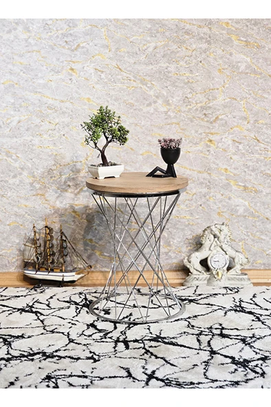 Krom Kaplama Pota Sehpa - Sehpa - Ahşap Sehpa - Metal Sehpa - Sunta Sehpa - Tek Sehpa - Zigon Sehpa - 11