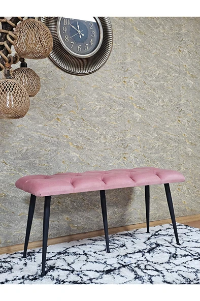 Siyah Boyalı Siyah Oturaklı Metal Sivriltme Ayaklı Babyface Puf & Bench & Oturak - 3