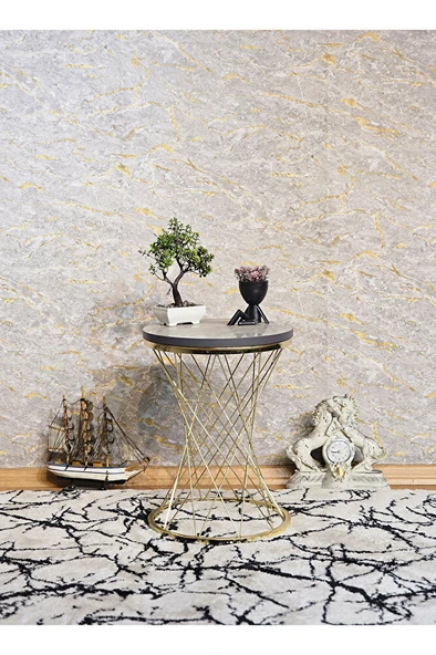 Gold Kaplama Pota Sehpa - Sehpa - Ahşap Sehpa - Metal Sehpa - Sunta Sehpa - Tek Sehpa - Zigon Sehpa Siyah Mermer Renk 34 x 47 Boyut/Ebat - 11