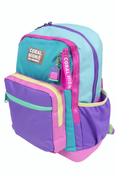 CH 23759 Turkuaz - Renkli Şeritler - 3' Lü Okul Çantası Seti - Sırt Ve Beslenme Çantası + Kalemlik - 3