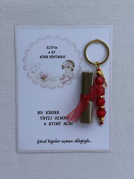 32 Adet Kişiye Özel 6 Ay Kına Hatırası Kırmızı Anahtarlık ve Paketlenmiş Kına Dağıtmalık Hediyelik - Resim 2
