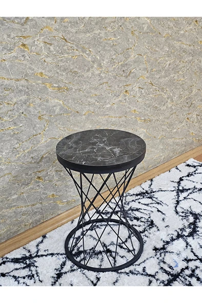 Siyah Boyalı Pota Sehpa - Sehpa - Ahşap Sehpa - Metal Sehpa - Sunta Sehpa - Tek Sehpa - Zigon Sehpa - 2