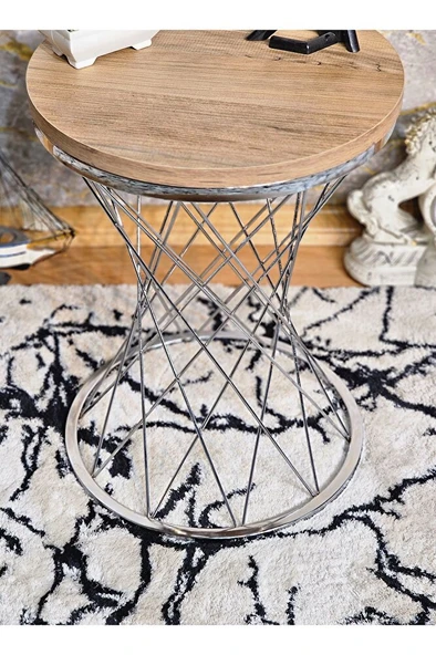 Krom Kaplama Pota Sehpa - Sehpa - Ahşap Sehpa - Metal Sehpa - Sunta Sehpa - Tek Sehpa - Zigon Sehpa - 8