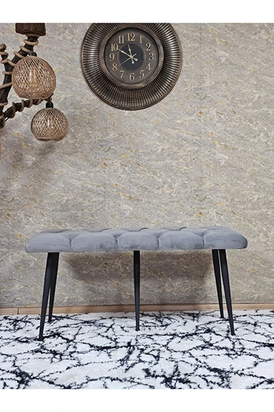 Siyah Boyalı Siyah Oturaklı Metal Sivriltme Ayaklı Babyface Puf & Bench & Oturak - 7