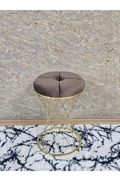 Yuvarlak Gold Kaplama Puf Oturak - Bench - Ayak Ucu Oturak - Tabure - Makyaj Oturak - 6