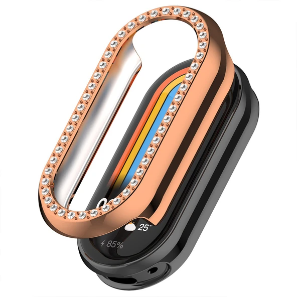 Xiaomi Smart Band 8 İle Uyumlu Zarif Kristal Taşlı Kasa Koruyucu Kılıf  Rose Gold - 2