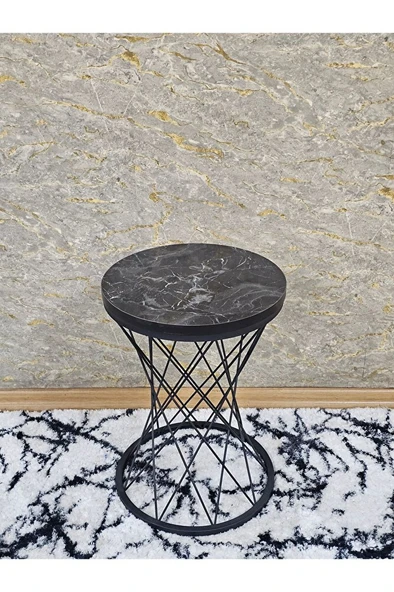 Siyah Boyalı Pota Sehpa - Sehpa - Ahşap Sehpa - Metal Sehpa - Sunta Sehpa - Tek Sehpa - Zigon Sehpa