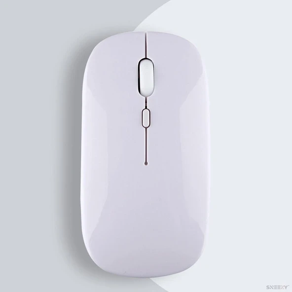 Apple Macbook Şarj Edilebilir Sessiz Mouse Bluetooth + 2.4Hz Wifi Kablosuz Mouse Fare  Beyaz ürün görseli