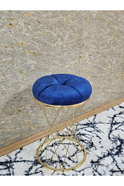 Yuvarlak Gold Kaplama Puf Oturak - Bench - Ayak Ucu Oturak - Tabure - Makyaj Oturak - 2