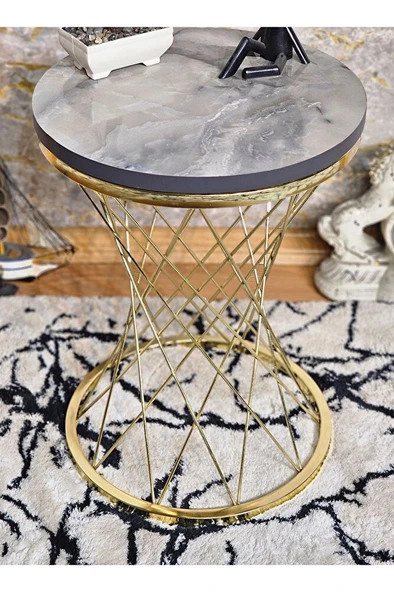 Gold Kaplama Pota Sehpa - Sehpa - Ahşap Sehpa - Metal Sehpa - Sunta Sehpa - Tek Sehpa - Zigon Sehpa Siyah Mermer Renk 34 x 47 Boyut/Ebat - 8