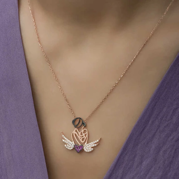 Gümüş Rose Kalpli Anne Ve Çocuk Kolye - Resim 7