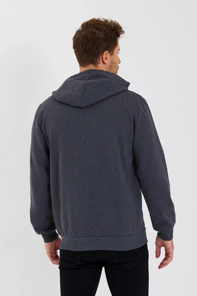 Antrasit Kapüşonlu Regular Fit Hırka Düz Paça Erkek Eşofman Takımı 3861 - 8