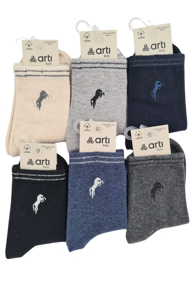 Erkek Çocuk Çorap Soket 6 Çift Siyah-Lacivert-Gri-Antrasit-Krem-Mavi ürün görseli 1