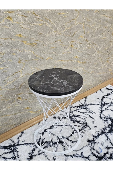 Beyaz Boyalı Pota Sehpa - Sehpa - Ahşap Sehpa - Metal Sehpa - Sunta Sehpa - Tek Sehpa - Zigon Sehpa - 2