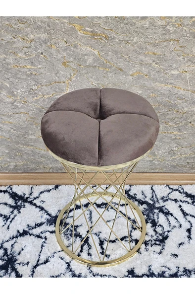 Yuvarlak Gold Kaplama Puf Oturak - Bench - Ayak Ucu Oturak - Tabure - Makyaj Oturak - 9