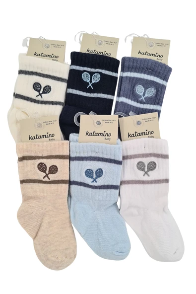 Erkek Bebek Çorap Soket 6 Çift Lacivert-Gri-Beyaz-Kahve-İndigo-Mavi ürün görseli