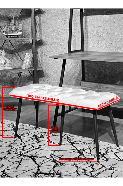 Siyah Boyalı Siyah Oturaklı Metal Sivriltme Ayaklı Babyface Puf & Bench & Oturak - 10