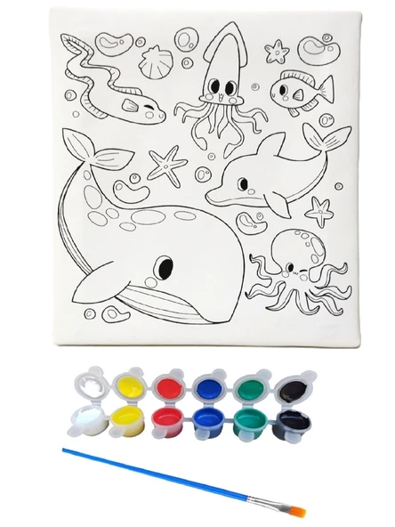 Hayal Sepeti SEVİMLİ BALİNA VE ARKADAŞLARI Tuval 20 X 20  6lı boya, fırça Boyama seti
