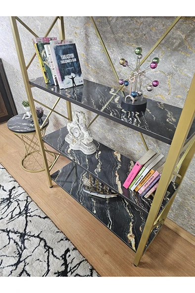 Gold Boyalı Kitaplık - 5 Raflı Suntalem Lüks Kitaplık Luanda - 4