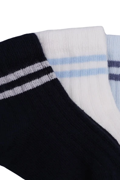 Erkek Bebek Çorap Soket 4 Çift Siyah-Krem-Gri-Mavi - Resim 6