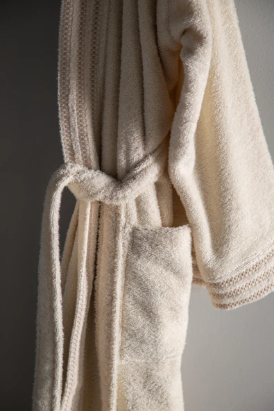 Penye Modeo Bornoz Vizon/Ekru Aile Seti - 7