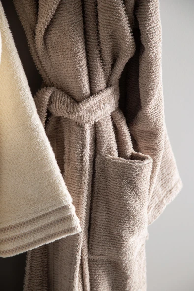 Penye Modeo Bornoz Vizon/Ekru Aile Seti - 5