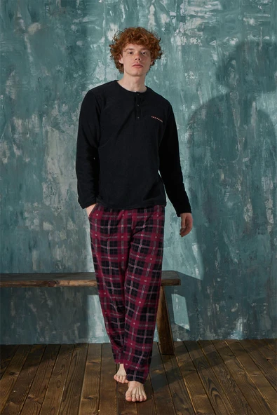 Gd Goldoremi 18113-4 Erkek Polar Patlı Üç Düğmeli Pijama Takım Uzun Kollu - 2