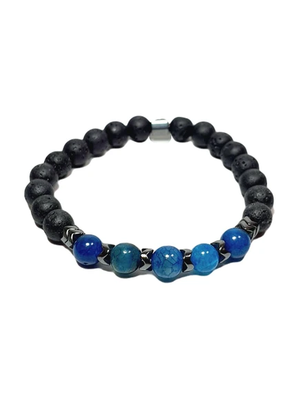 JTSS25DOB1555 AKİK LAV HEMATİT SİYAH JANTİ DOĞALTAŞ BİLEKLİK ürün görseli 1