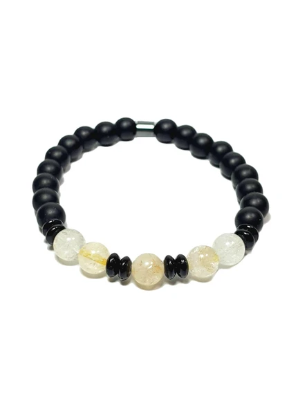 JTSS25DOB1521 SİTRİN ONYX HEMATİT SİYAH SARI JANTİ DOĞALTAŞ BİLEKLİK ürün görseli 1