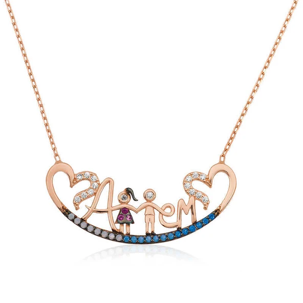 Gümüş Rose Annem Yazılı Bayan Kolye ürün görseli 1