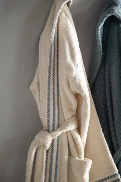 Penye Modeo Bornoz Yeşil/Ekru Aile Seti - 11