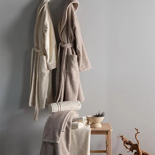 Penye Modeo Bornoz Vizon/Ekru Aile Seti - 9