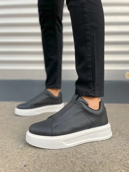 JY007 Alba Bağcıksız Cilt Erkek Günlük Sneaker Ayakkabı CBT Siyah - Resim 2