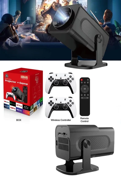 4K Android Smart Wi-fi Çift Kollu Projeksiyon Game Box Kumandalı Taşınabilir - Resim 3