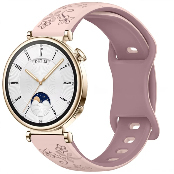 Huawei Watch GT4 41mm Uyumlu FloraFlex Çiçek Desenli Yumuşak Soft Silikon Kordon  Pembe - Resim 6