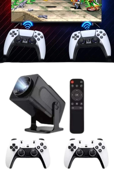 4K Android Smart Wi-fi Çift Kollu Projeksiyon Game Box Kumandalı Taşınabilir - Resim 5