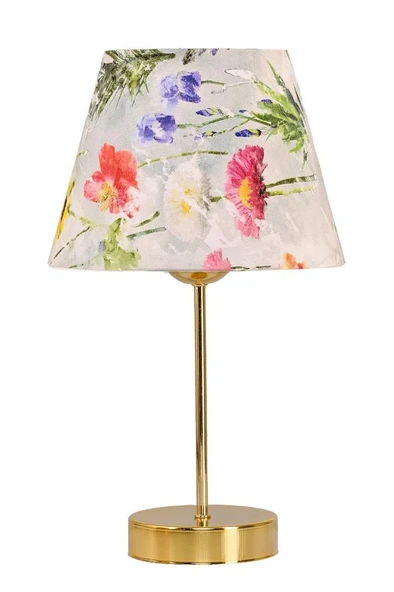 Star Gold Ayaklı Abajur Çiçek Desenli Kumaş Başlık Yatak Odası Salon Masa Lambası 2 Adet - Resim 3