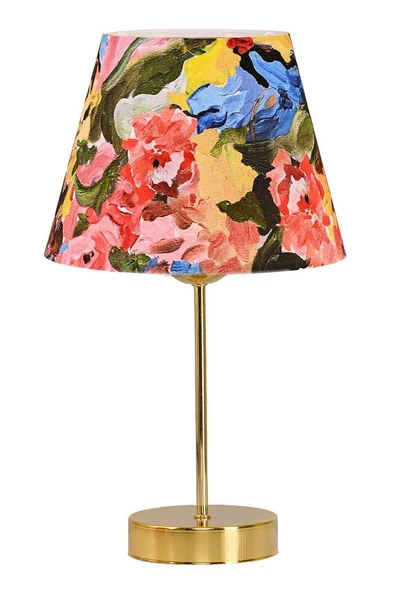 Star Gold Ayaklı Abajur Yağlı Boya Sanat Desenli Kumaş Başlık Yatak Odası Salon Masa Lambası 2 Adet - Resim 2