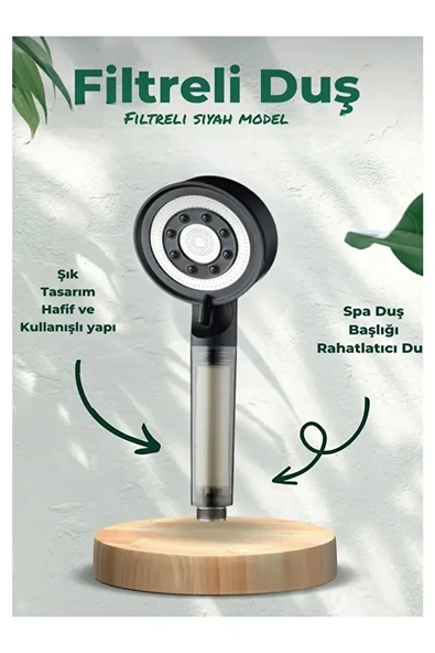 Mucit Home Duş başlığı Siyah  5 Fonksiyonlu Çelik Su Tasarruflu Filtreli Turbo Jet duş Başlığı ürün görseli