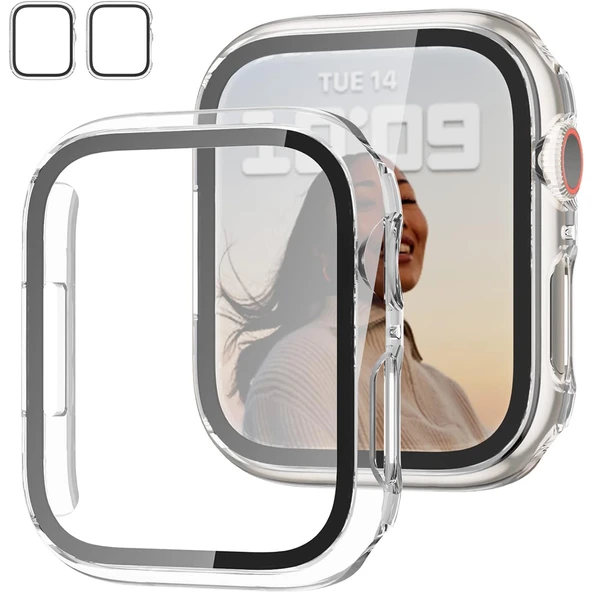 Apple Watch Series 10 42mm Uyumlu Starlight 360 Derece Koruma ve Temperli Cam Ekran Koruyucu  Şeffaf ürün görseli