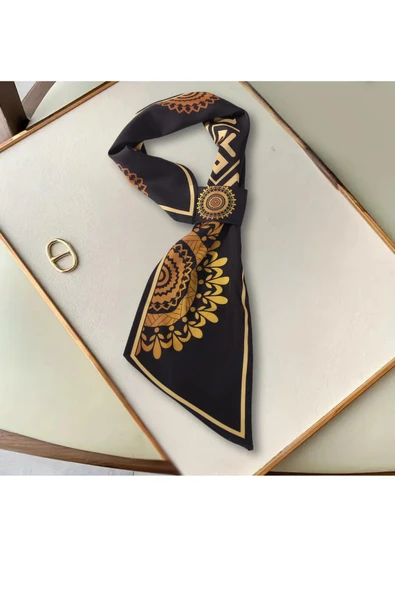 Walkenzo Etnik Altın Mandala Desenli Şık Özel Tasarım Kadın Kravat Fular - Resim 6
