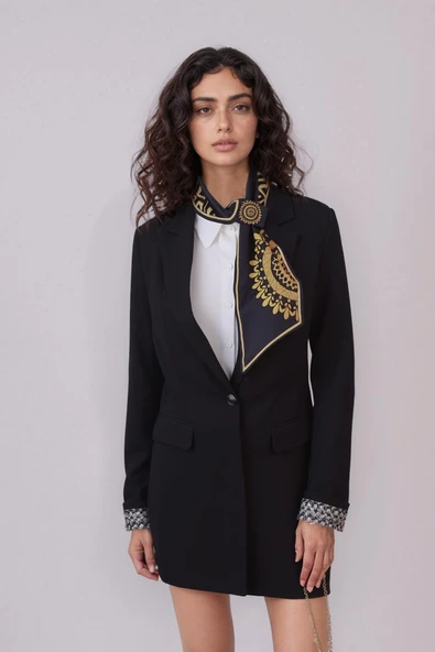 Walkenzo Etnik Altın Mandala Desenli Şık Özel Tasarım Kadın Kravat Fular ürün görseli