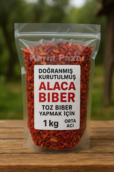 Doğranmış Kurutulmuş Alaca Biber 1kg | Toz Biber Yapmak İçin | Orta Acı - 1