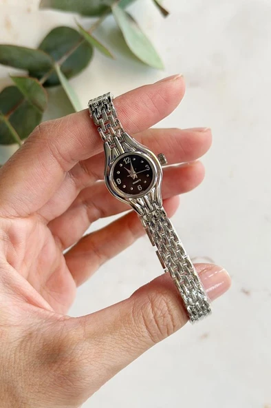 Enna Siyah Kadran Gümüş Kadın Kol Saati - Resim 3