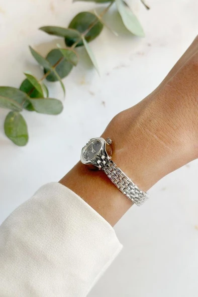 Enna Siyah Kadran Gümüş Kadın Kol Saati - Resim 2