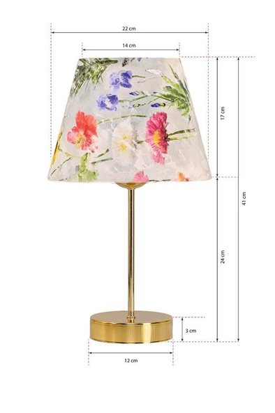 Star Gold Ayaklı Abajur Çiçek Desenli Kumaş Başlık Yatak Odası Salon Masa Lambası 2 Adet - Resim 2