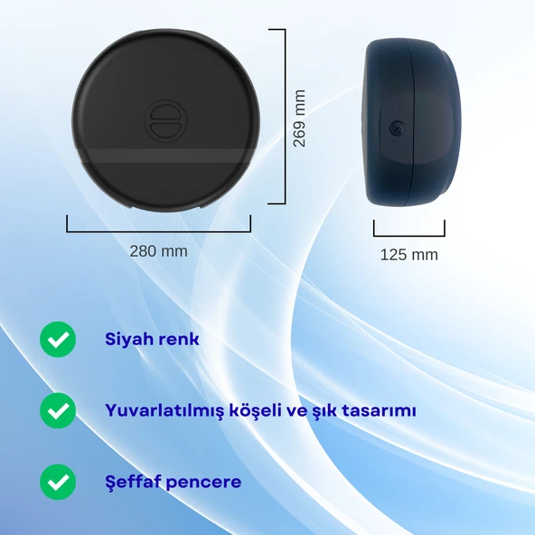 Mulpex Duvara Monte Mini Jumbo Tuvalet Kağıdı Dispenseri / Kağıtlık | Premium ABS Gövde, Anahtarlı Kilit, Vidalı & Yapışkan Montaj – Siyah - 4