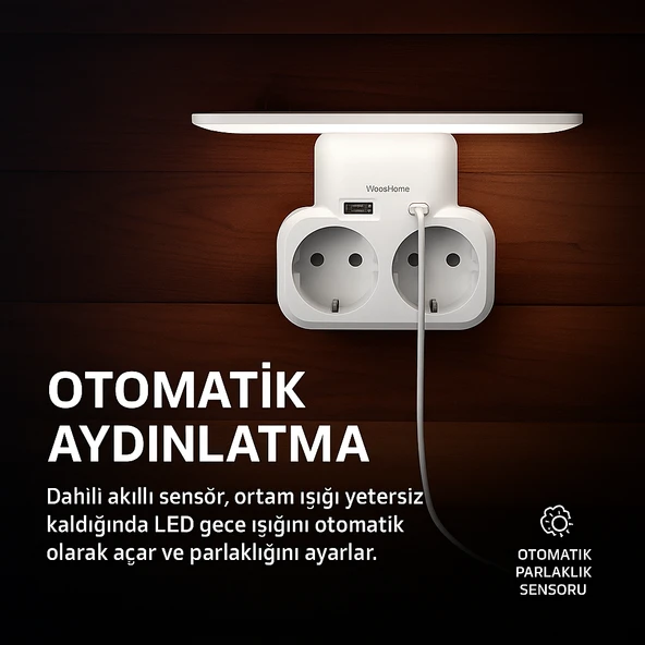 Akım Korumalı Çok Fonksiyonlu Priz  Çift USB Girişli LED Işıklı Akıllı Priz Telefon Standlı - 5