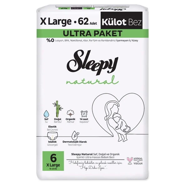 Sleepy Natural Külot Bez 2'li Ultra Paket 6 Beden 62 Adet